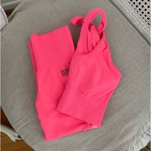 Hot pink workout leggings and bra set